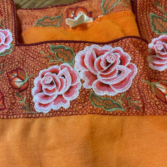 Anthropologie Lilka Rosey Orange Embroidered Square Neck Sweatshirt Size Small - Picture 4 of 6